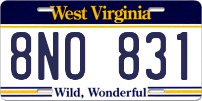 WV license plate 8NO831