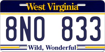 WV license plate 8NO833
