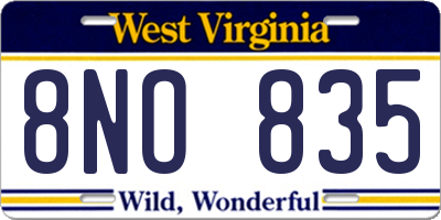WV license plate 8NO835