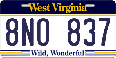 WV license plate 8NO837