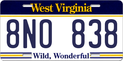 WV license plate 8NO838