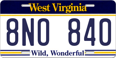 WV license plate 8NO840