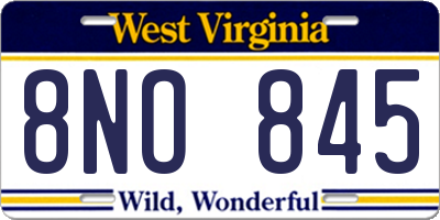 WV license plate 8NO845