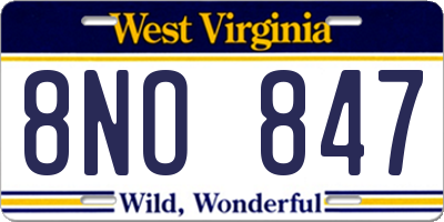 WV license plate 8NO847