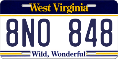 WV license plate 8NO848