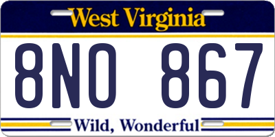 WV license plate 8NO867