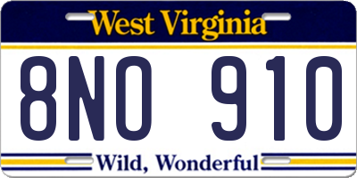 WV license plate 8NO910