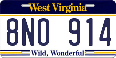 WV license plate 8NO914
