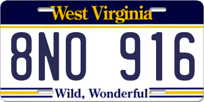WV license plate 8NO916