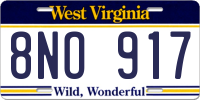 WV license plate 8NO917