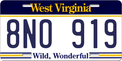 WV license plate 8NO919
