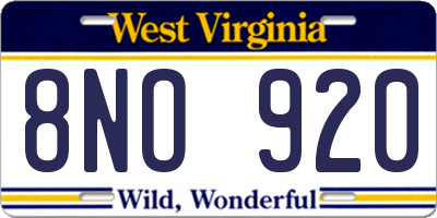 WV license plate 8NO920