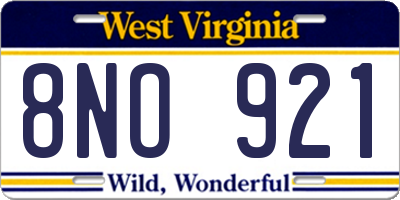 WV license plate 8NO921