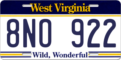WV license plate 8NO922