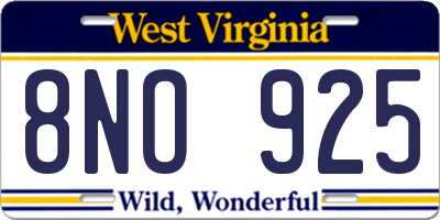 WV license plate 8NO925