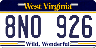 WV license plate 8NO926