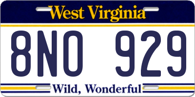 WV license plate 8NO929