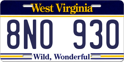 WV license plate 8NO930