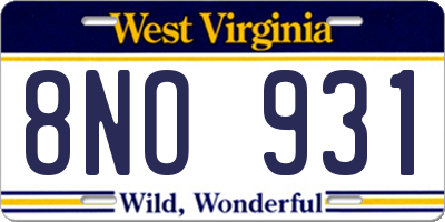 WV license plate 8NO931