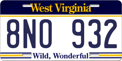 WV license plate 8NO932