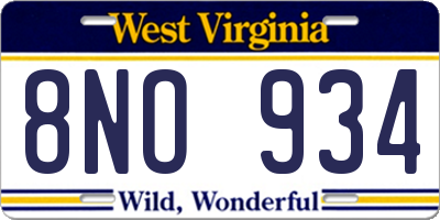WV license plate 8NO934