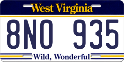 WV license plate 8NO935