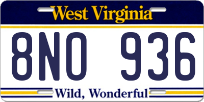WV license plate 8NO936