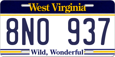 WV license plate 8NO937