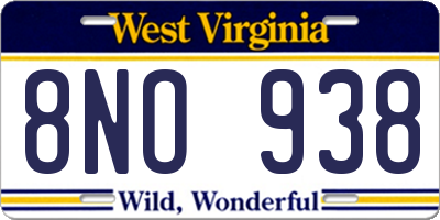 WV license plate 8NO938