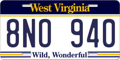WV license plate 8NO940