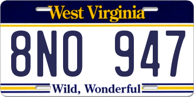 WV license plate 8NO947