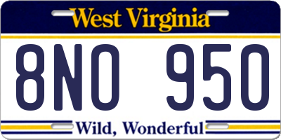 WV license plate 8NO950