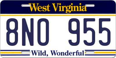 WV license plate 8NO955