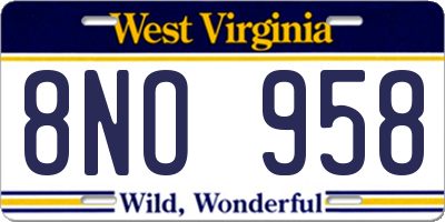 WV license plate 8NO958