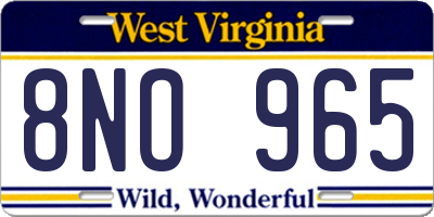 WV license plate 8NO965