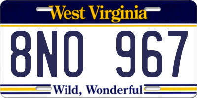 WV license plate 8NO967