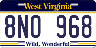WV license plate 8NO968