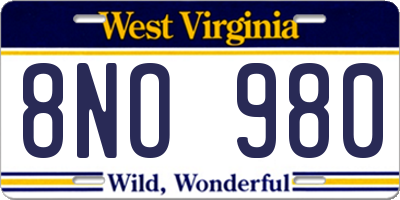 WV license plate 8NO980