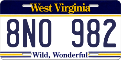 WV license plate 8NO982