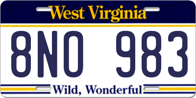 WV license plate 8NO983