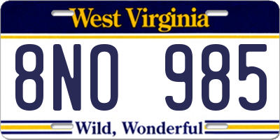 WV license plate 8NO985