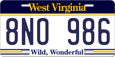WV license plate 8NO986