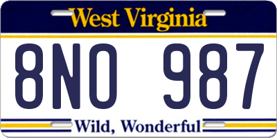 WV license plate 8NO987