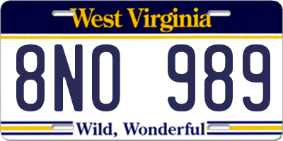 WV license plate 8NO989
