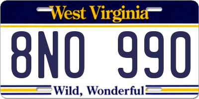 WV license plate 8NO990