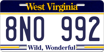 WV license plate 8NO992