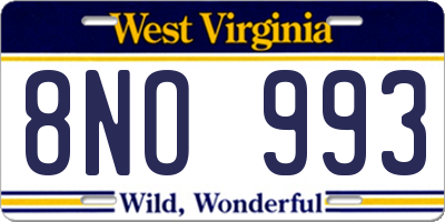 WV license plate 8NO993