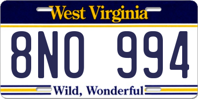 WV license plate 8NO994