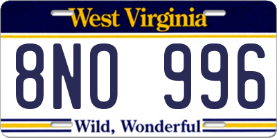 WV license plate 8NO996