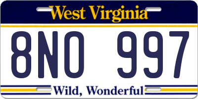WV license plate 8NO997